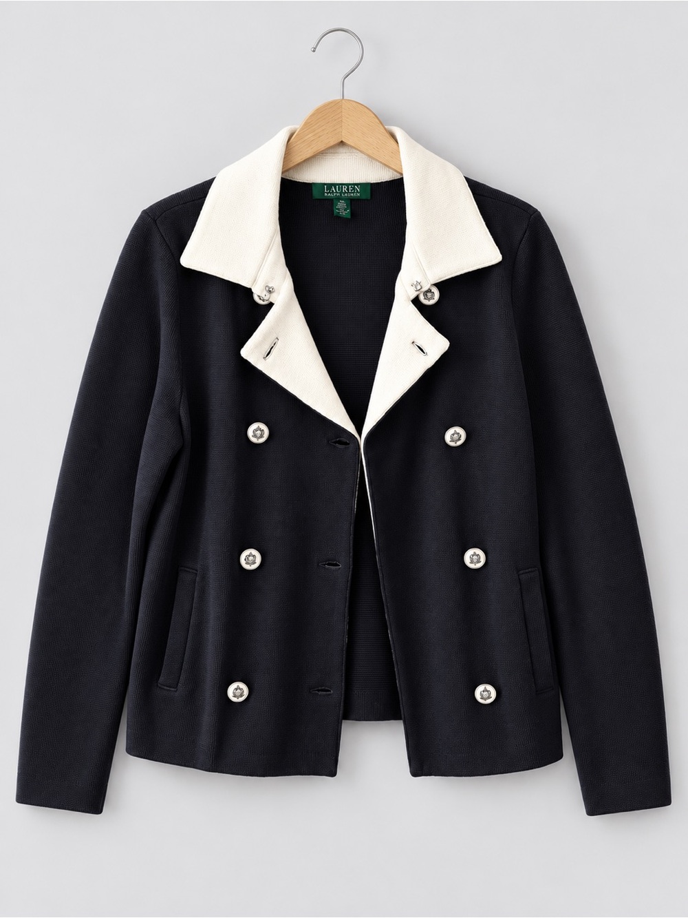 Ralph Lauren Lauren Black & Cream Double-Breasted Knit Jacket